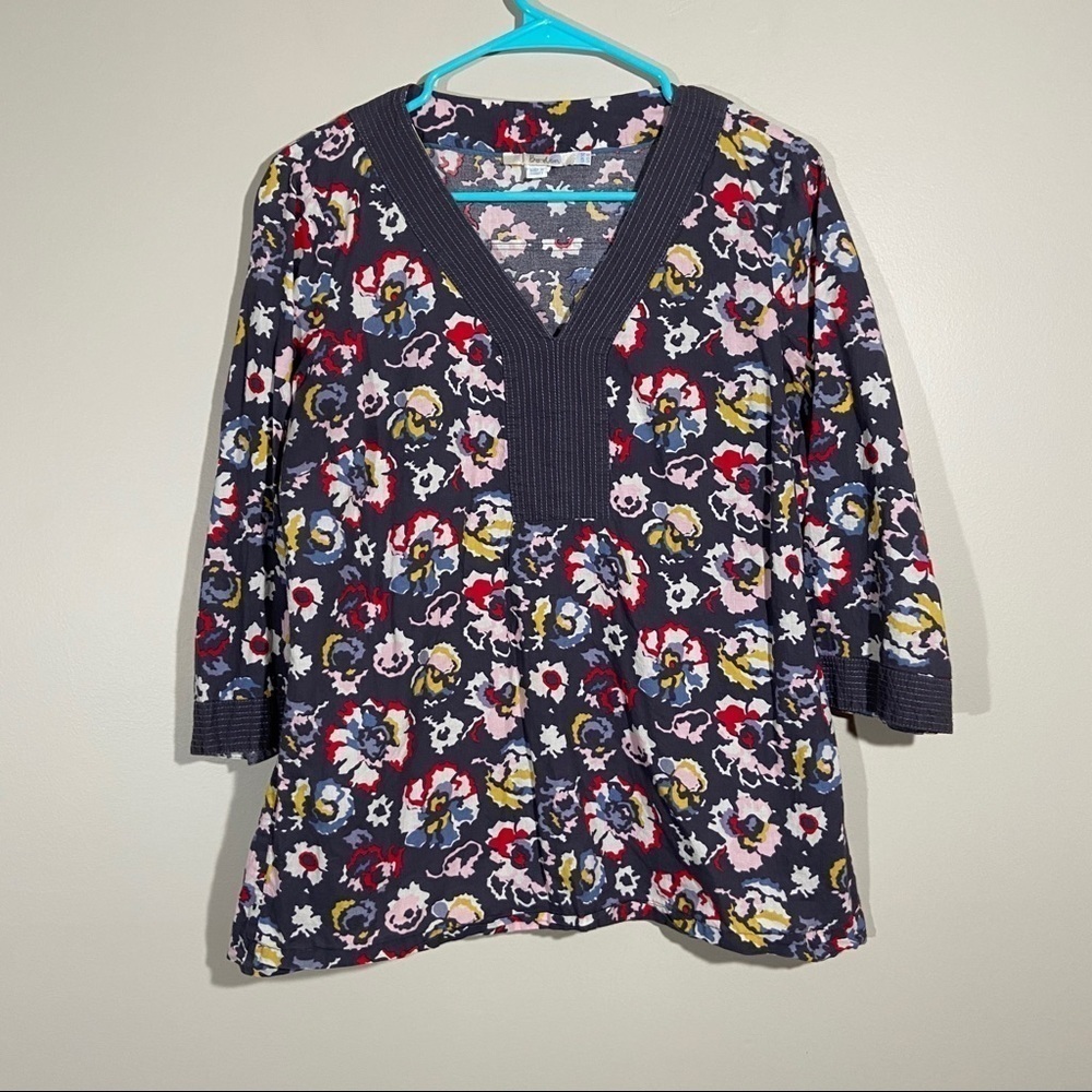 Boden Floral Y Neck Tunic Top